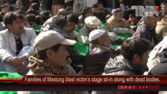 Families of Mastung blast victim’s stage sit-in along with dead bodies.